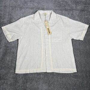 NWT Sandstone‎ Shirt Men's Large Beige Linen Blend Short Sleeve Camp Button Up